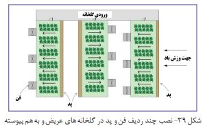 نصب چند ردیف فن و پد در گلخانه های عریض و به هم پیوسته