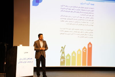• در ادامه آقای دکتر فربد فخرآبادی - مدیر تحقیق و توسعه کولان‌سل- ضمن بیان مبانی سرمایش تبخیری از قبیل دمای حباب تر، نمودار سایکومتریک، ناحیه آسایش حرارتی، بازده تبخیری و ... به تاثیر عملکرد واسطه های تبخیری از جمله پد سلولزی بر روی توان سرمایش و نسبت بازده انرژی کولرهای آبی پرداختند. سپس مشخصات پد سلولزی و عوامل موثر در کارایی آن تشریح گردید و گروه محصولات شرکت کولان‌سل و موارد کاربرد آنان توضیح داده شد. در پایان خدمات مهندسی شرکت کولان‌سل از جمله راهکارهای افزایش رتبه انرژی کولرهای آبی با استفاده از پد سلولزی مناسب، تولید پد سلولزی مطابق با مشخصات (بازده تبخیر و افت فشار) درخواست مشتری، طراحی سیستم سیستم سرمایش گلخانه و مرغداری ارائه گردید.